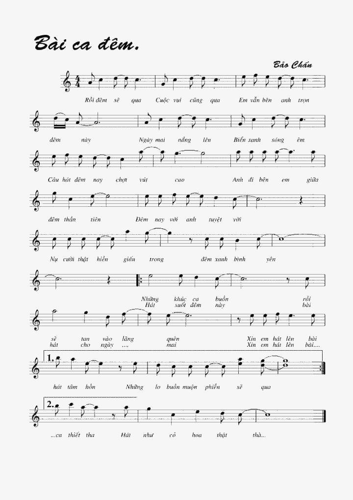 Sheet nhạc Bài Ca Đêm